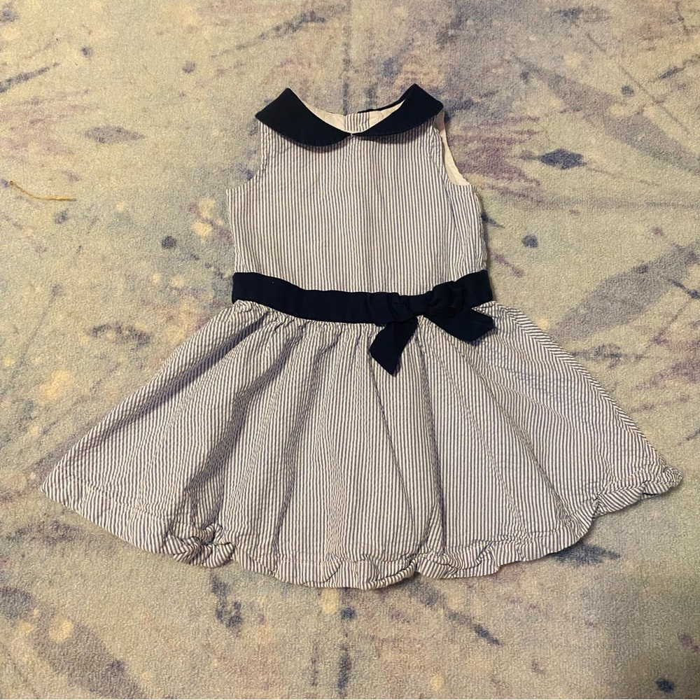 Hope & Henry Organic Cotton Seersucker Peter Pan Collar Dress Blue Stripe 2T